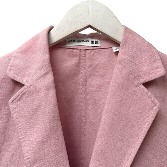 Ines de la Fressange Uniqlo Pink Blazer Size Large Linen Cotton Womens Jacket - Picture 5 of 8